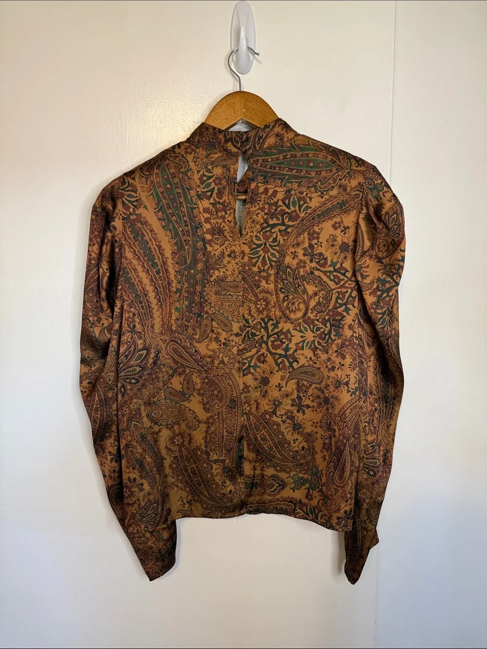 NWT H&M Puff Sleeve Blouse Paisley Brown Neutrals Maximalist Grandma Office S